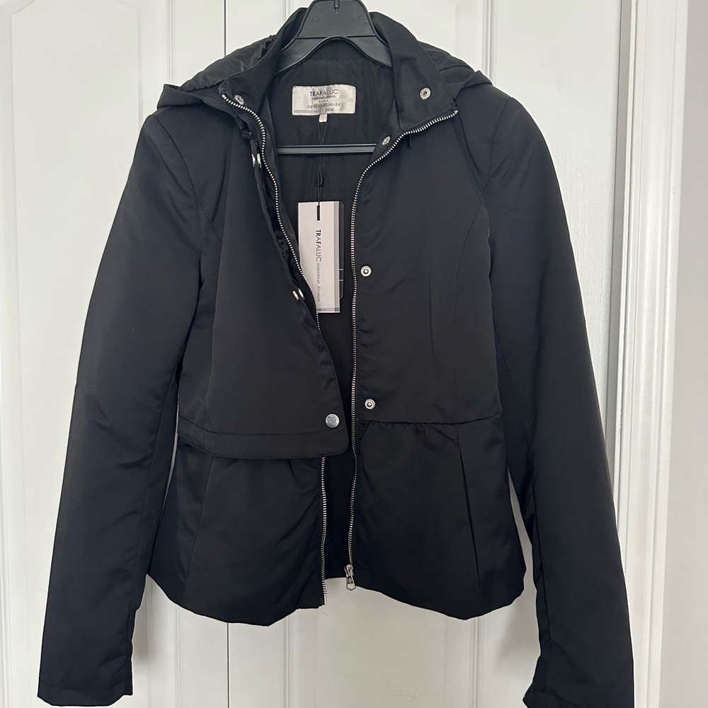NWT Zara TRAFALUC Black utility jacket with hood size XS